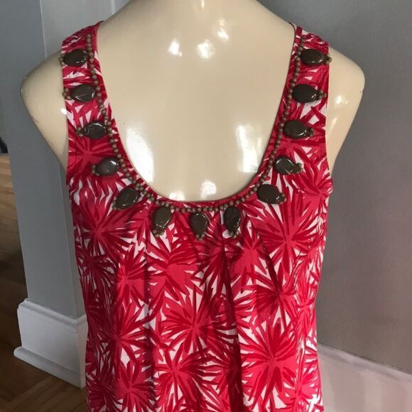 Boden red shades flower pattern beaded cotton top - Picture 3 of 5